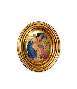 Cadre oval icône Nativité "L'Adoration des Mages" rehaut argent & doré antique