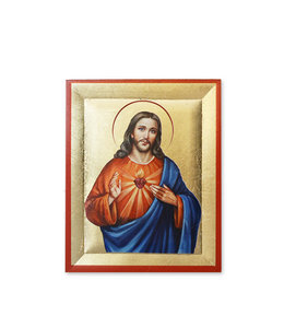 Icon of Sacred heart of Jesus gilded with gold leaf