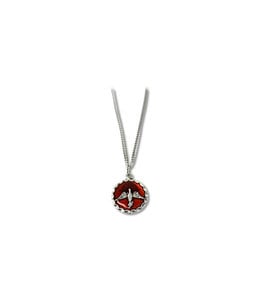 Pendant: Red enamelled Confirmation medal,20mm pewter chain 24''