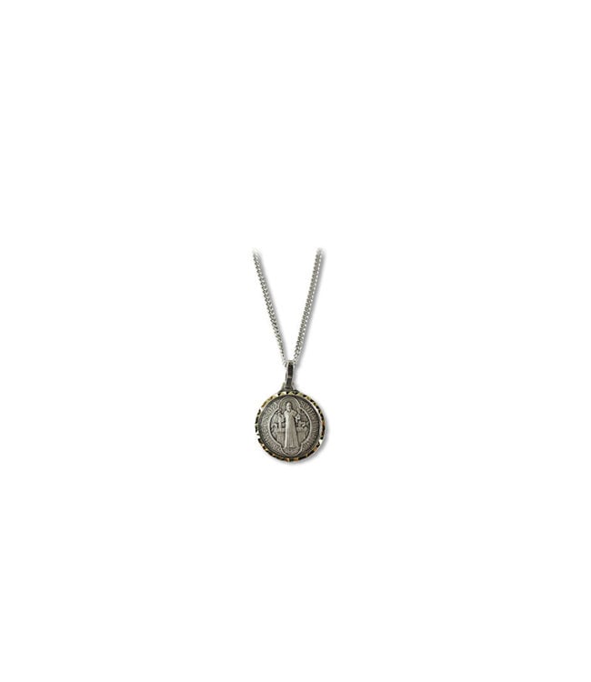 Pendant: Medal of Saint Benedict 23mm pewter chain 24''