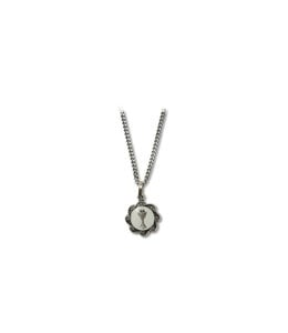 Pendant : White enameled First Communion medal with pewter chain 18''