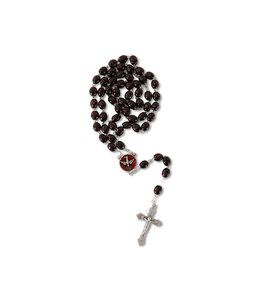 Confirmation dark wood rosary with red enameled pewter medal of Holy Spirit