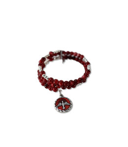 Confirmation red bracelet with a red enameled medal of the Holy Spirit and a cross (wire)