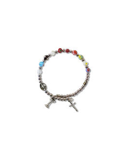 Bracelet 1ère Communion Murano multicolore Médaille Miraculeuse (fil de fer)