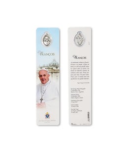 Bookmark with medal of Pope Francis light blue background (French)