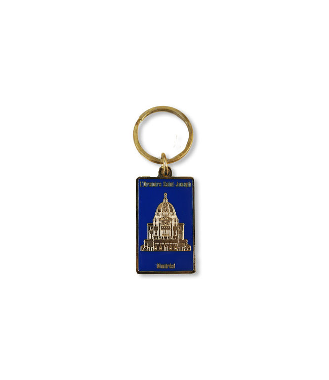 Saint Joseph's Oratory keychain (gilded on blue background, vertical rectangle)