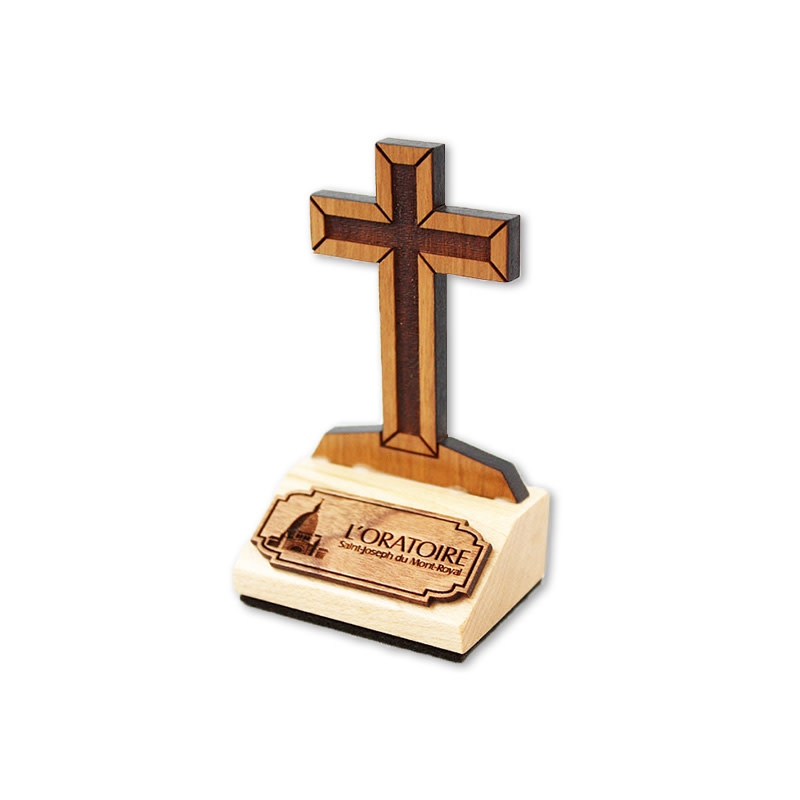 Croix En Bois Avec Base Magnétique - 12,5x7 Cm - Décoration Chrétienne Ou Objet De Prière - Style Carré Ou Rond