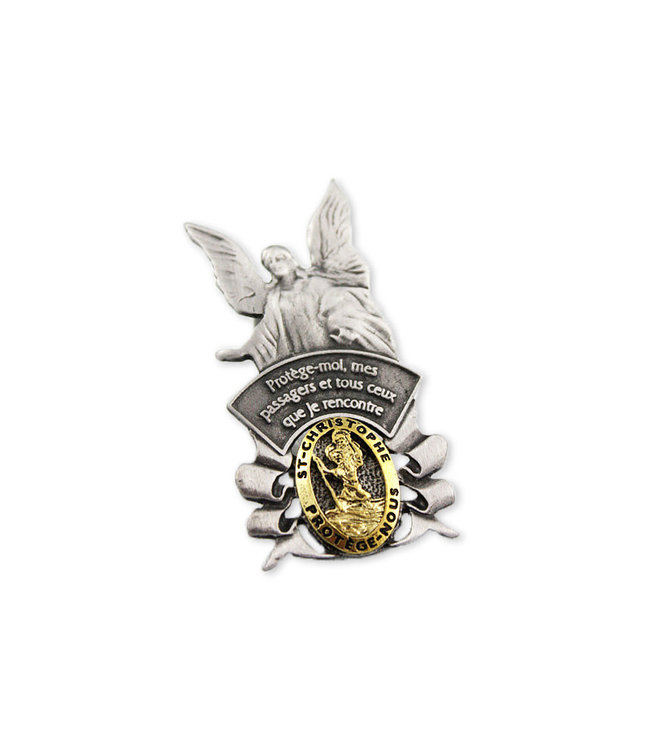 Pewter Visor Clip Angel / St. Christopher Medal (French)