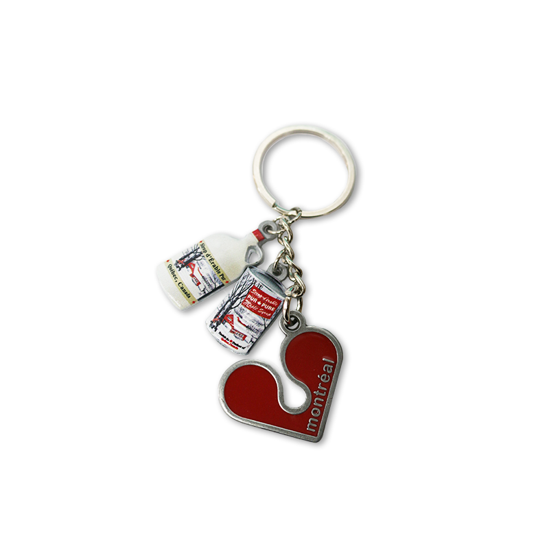 Keychain with charms jar, pure maple syrup can and heart Gift Shop