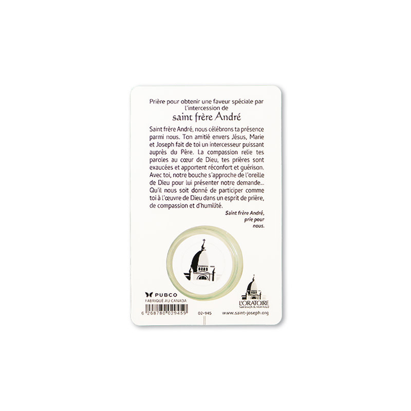 Carte prière saint frère André avec huile de saint Joseph L'Oratoire