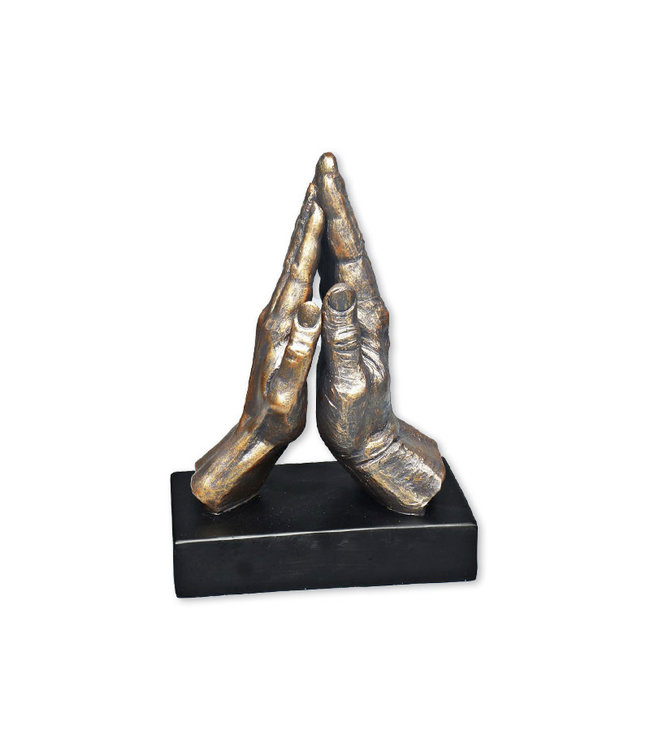 Timothy P. Schmalz Hands in solidarity statue "One Flesh" bronze resin on black wood base