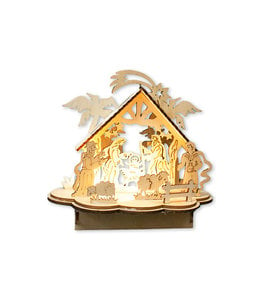 Wooden Nativity scene with LED