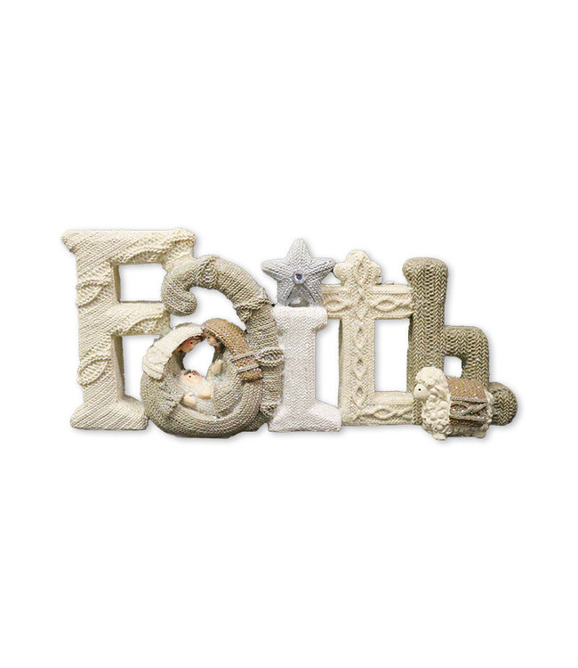 Word Faith in 3D with nativity in resin color texture knitting