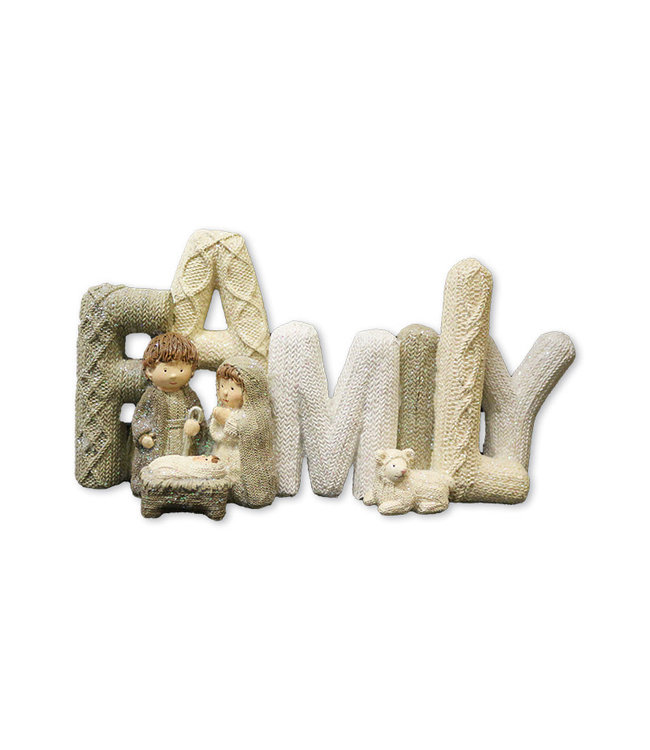 Mot Family en 3D avec nativité en résine couleur texture tricot