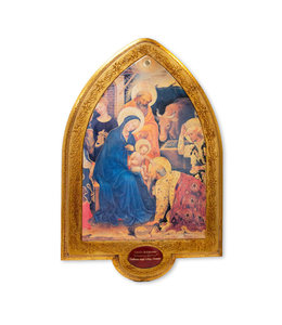 Gilded arched frame icon "The Adoration of the Magi" nativity