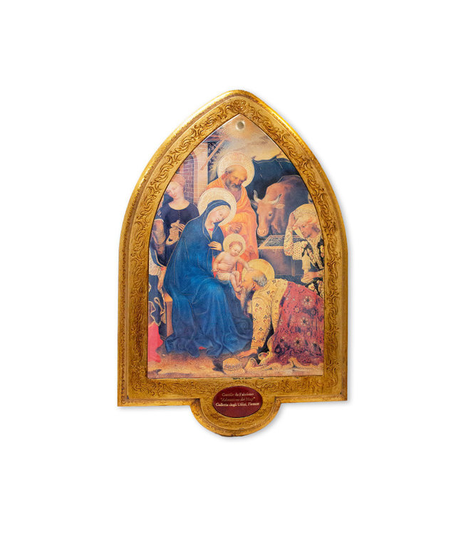 Gilded arched frame icon "The Adoration of the Magi" nativity