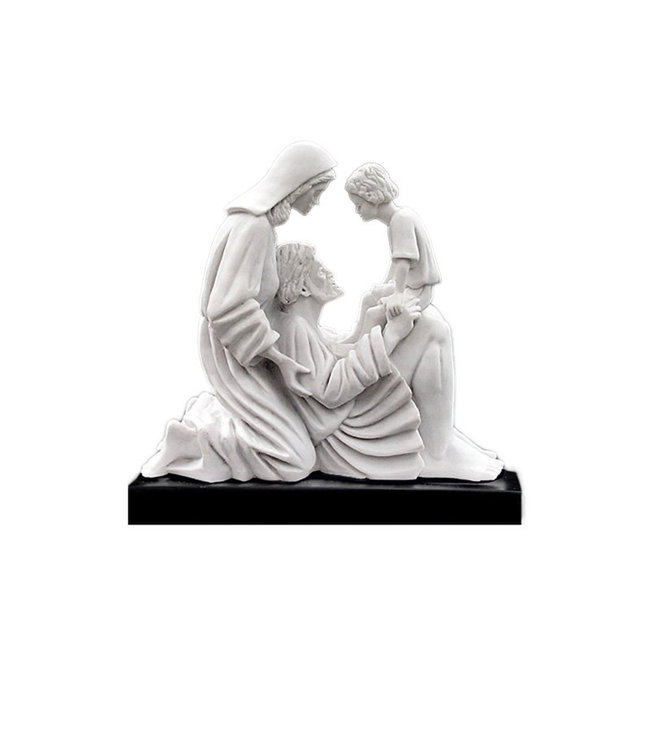 Timothy P. Schmalz Holy Family white statue "Love's Bond" Carrara marble on black wood base