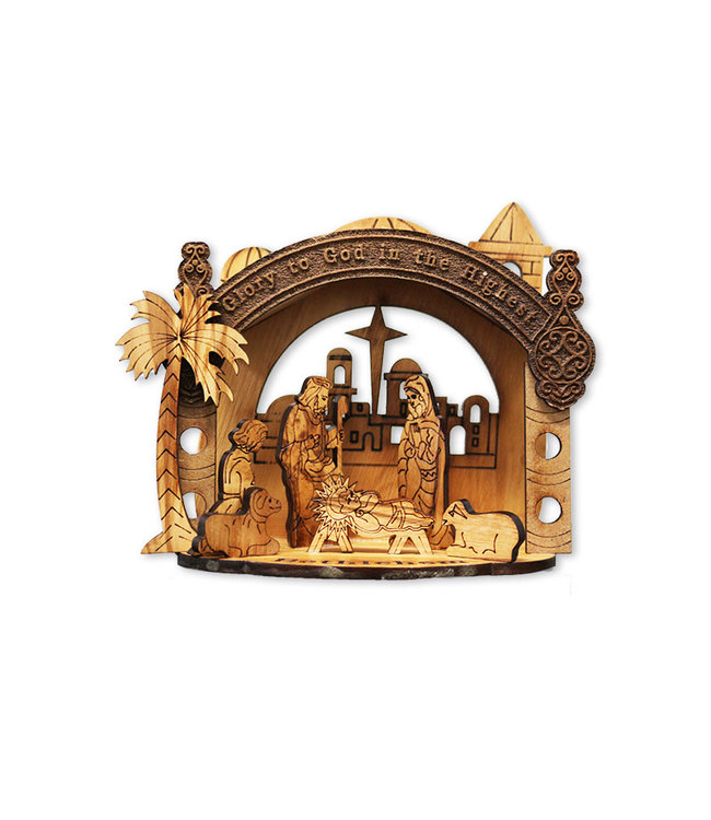 Crèche en bois d'olivier Glory to God in the Highest (12cm)