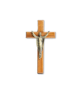 Crucifix bois d'olivier Jésus glorieux doré