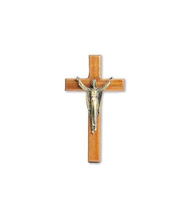 Crucifix bois d'olivier Jésus glorieux doré 8''