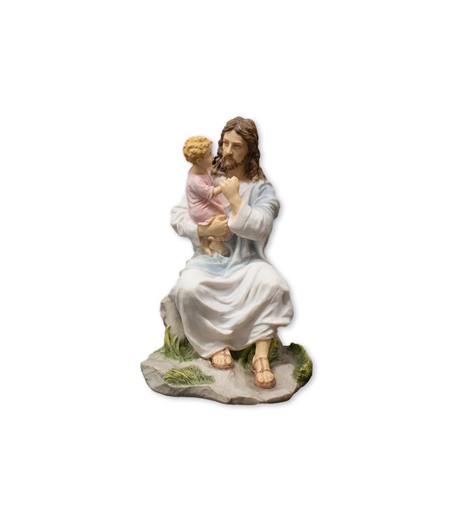 Statue Jésus assis et enfant, poussière de marbre
