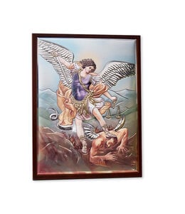 Saint Michael silver and color plaque on wood