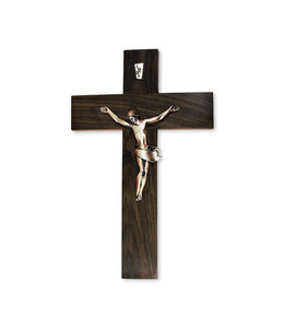 Crucifix in walnut-colored wood with silver corpus