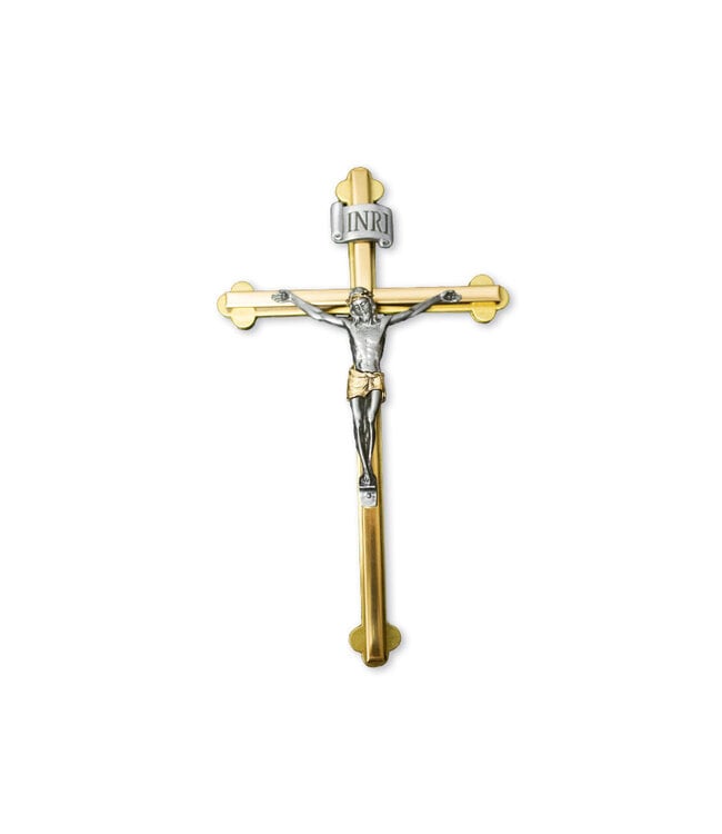 Crucifix en laiton couleur argent sur or