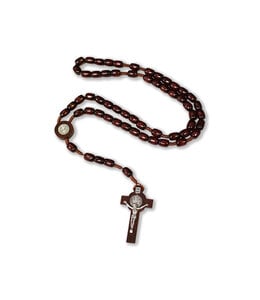 Saint Benedict dark wood rosary on rope