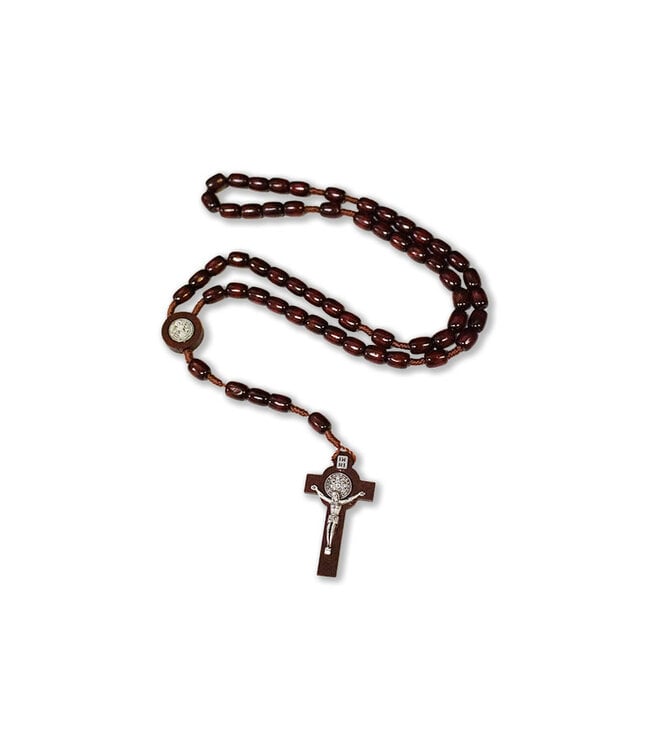 Saint Benedict dark wood rosary on rope