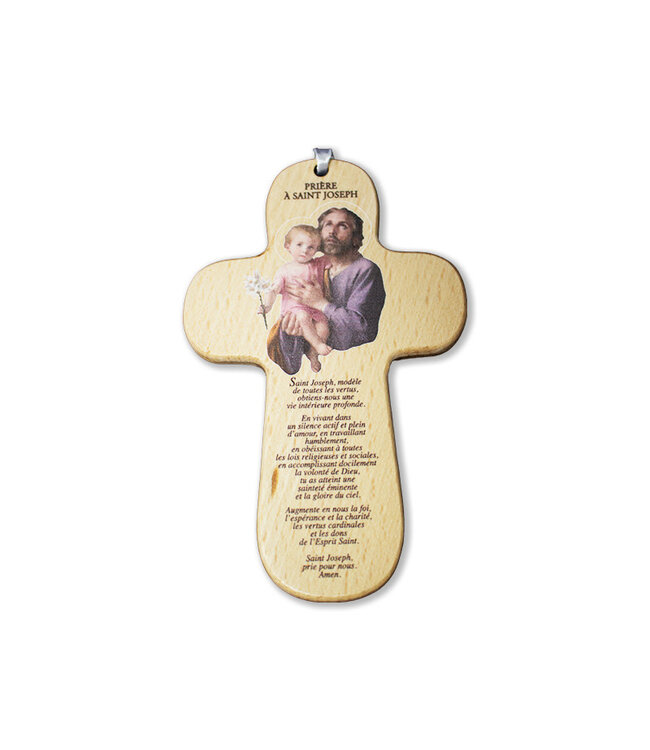 Croix ''Prière à Saint Joseph'' en bois