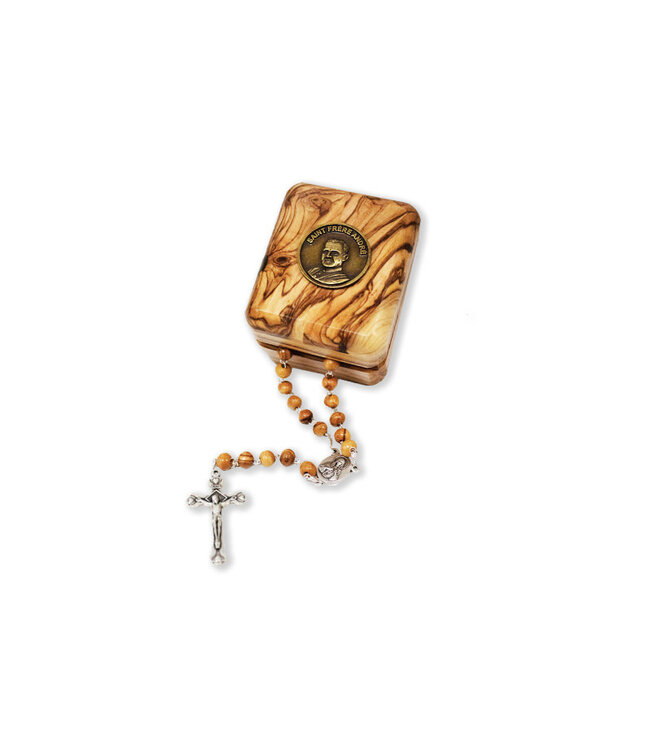 Saint Brother André olive wood box and rosary