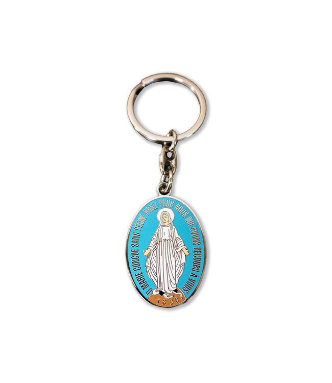 Miraculous blue white brown enamel oval keychain (French)