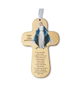 Croix ''Prière à la Vierge Miraculeuse'' en bois