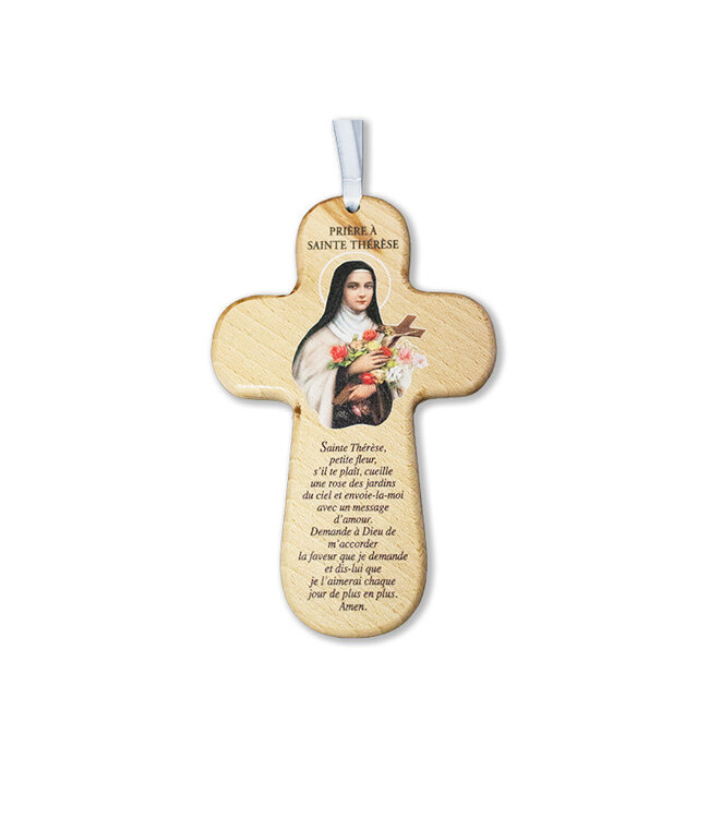 ''Prière à sainte Thérèse'' wooden cross (French)
