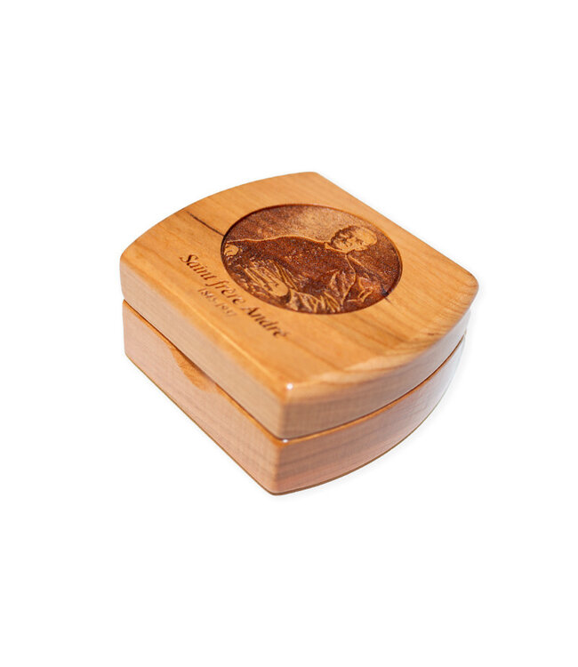 Engraved rosary box Saint brother André (cherry wood)