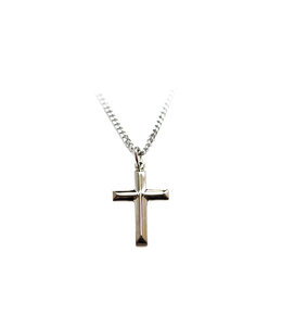 Pendentif : croix classique en argent sterling brillant, avec une chaîne plaquée rhodium (McVan)
