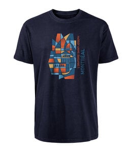 Dark blue T-shirt with a stained glass design of the Oratory Collection