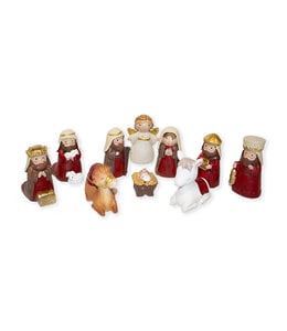 Childlike Nativity Scene in red and gold