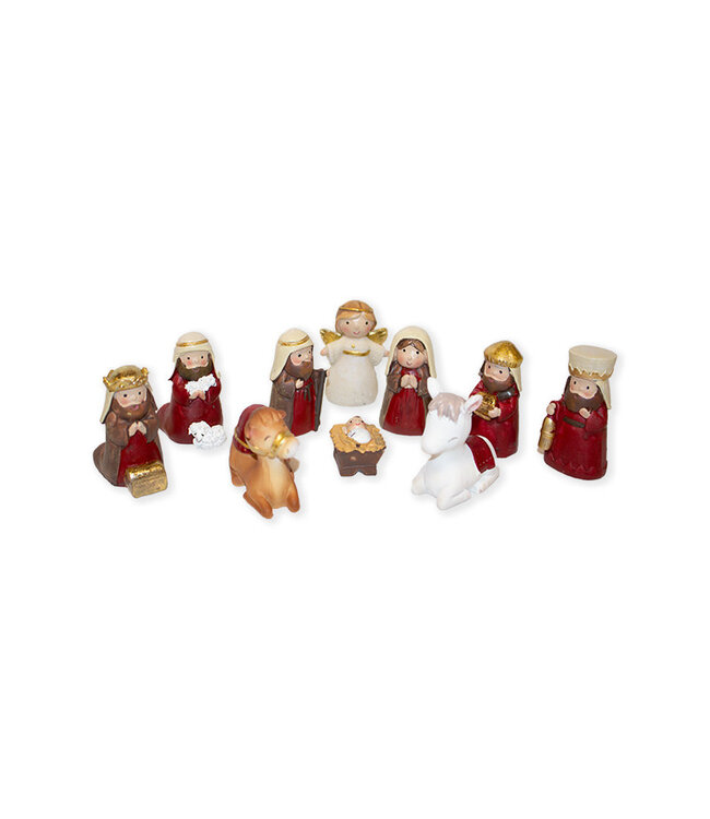 Childlike Nativity Scene in red and gold