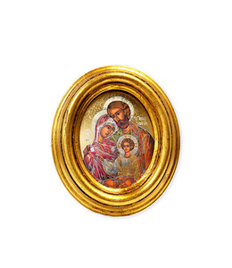 Framed oval icon of Nativity "The Holy Family" silver & gilded antique highlight