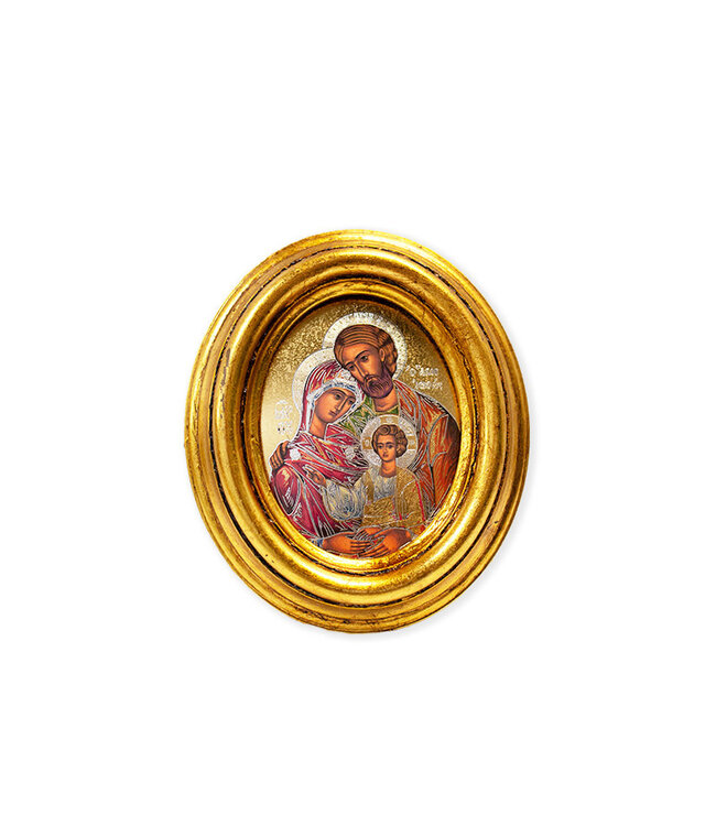 Framed oval icon of Nativity "The Holy Family" silver & gilded antique highlight