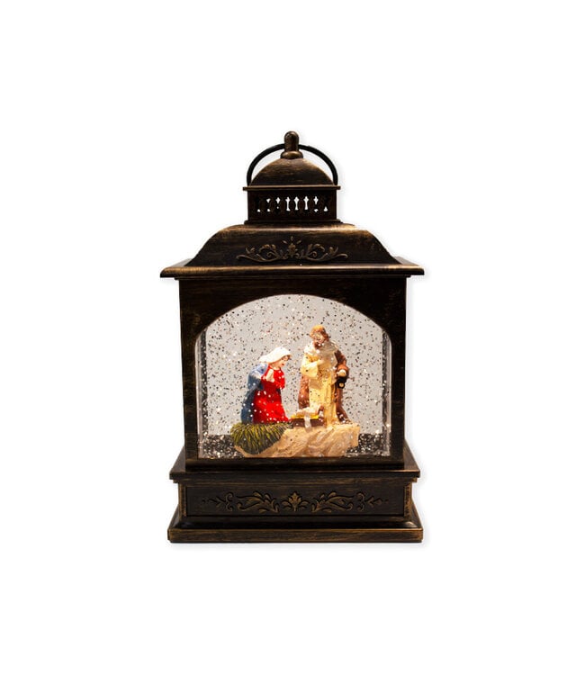 Water globe Nativity lantern with light