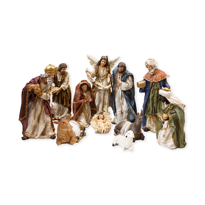 Nativity scene with eleven figurines in colored resin - Gift Shop