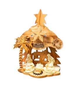 Musical olive wood Nativity with Bethlehem stone