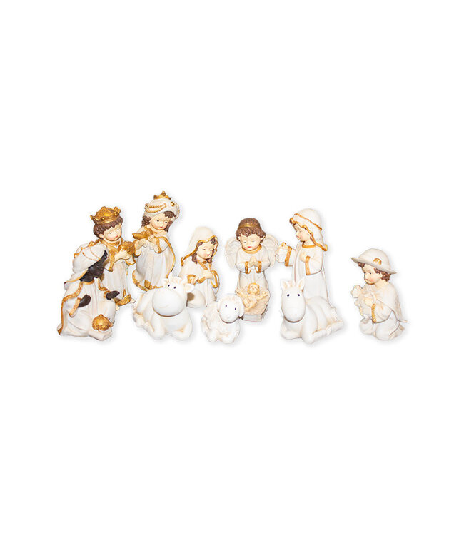 White infantile Nativity with gold highlights