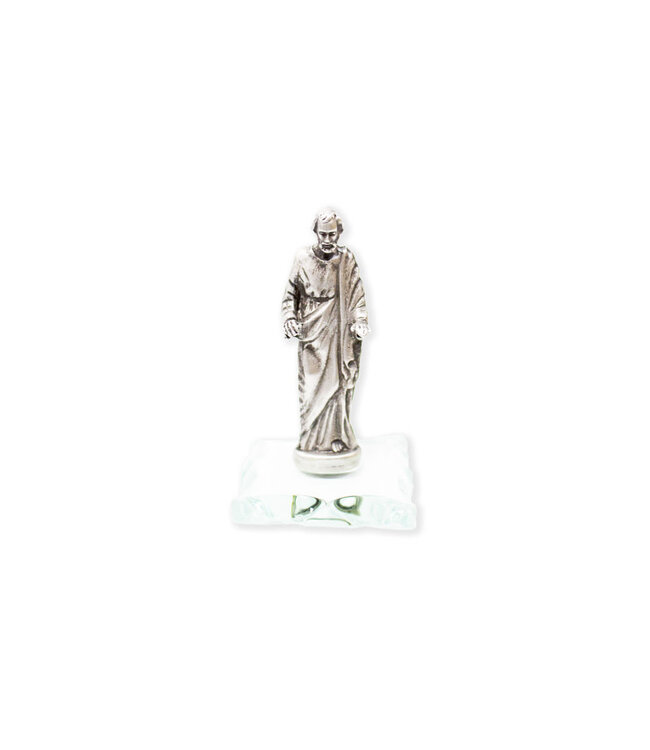 Antique pewter Saint Joseph blessing statue on glass