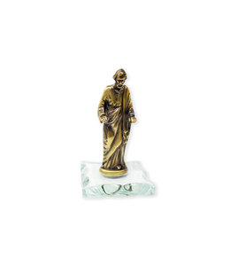 Statue saint Joseph bénissant doré antique sur vitre