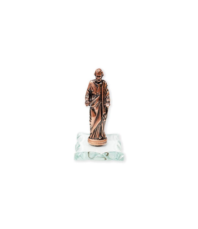 Statue of Saint Joseph blessing antique coppery finish on glass