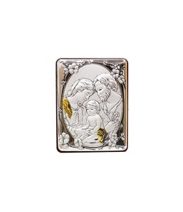 Miniature frame Holy Family, silver and gold plated
